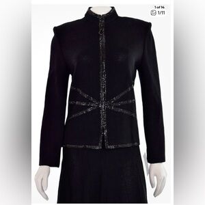 ST JOHN EVENING by MARIE GRAY BLACK/SILVER STARBURST KNIT JACKET SIZE 10